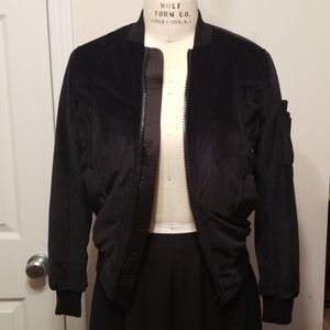 NWT Sz XS black velvet bomber jacket